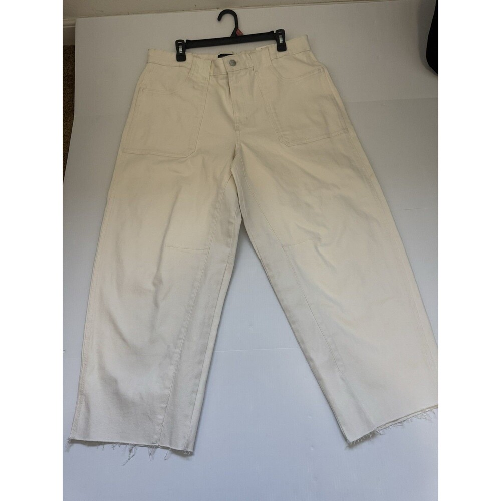 Free Assembly Women’s Carpenter Barrel Jeans Size 16 Vanilla Cream Raw Hem NWT